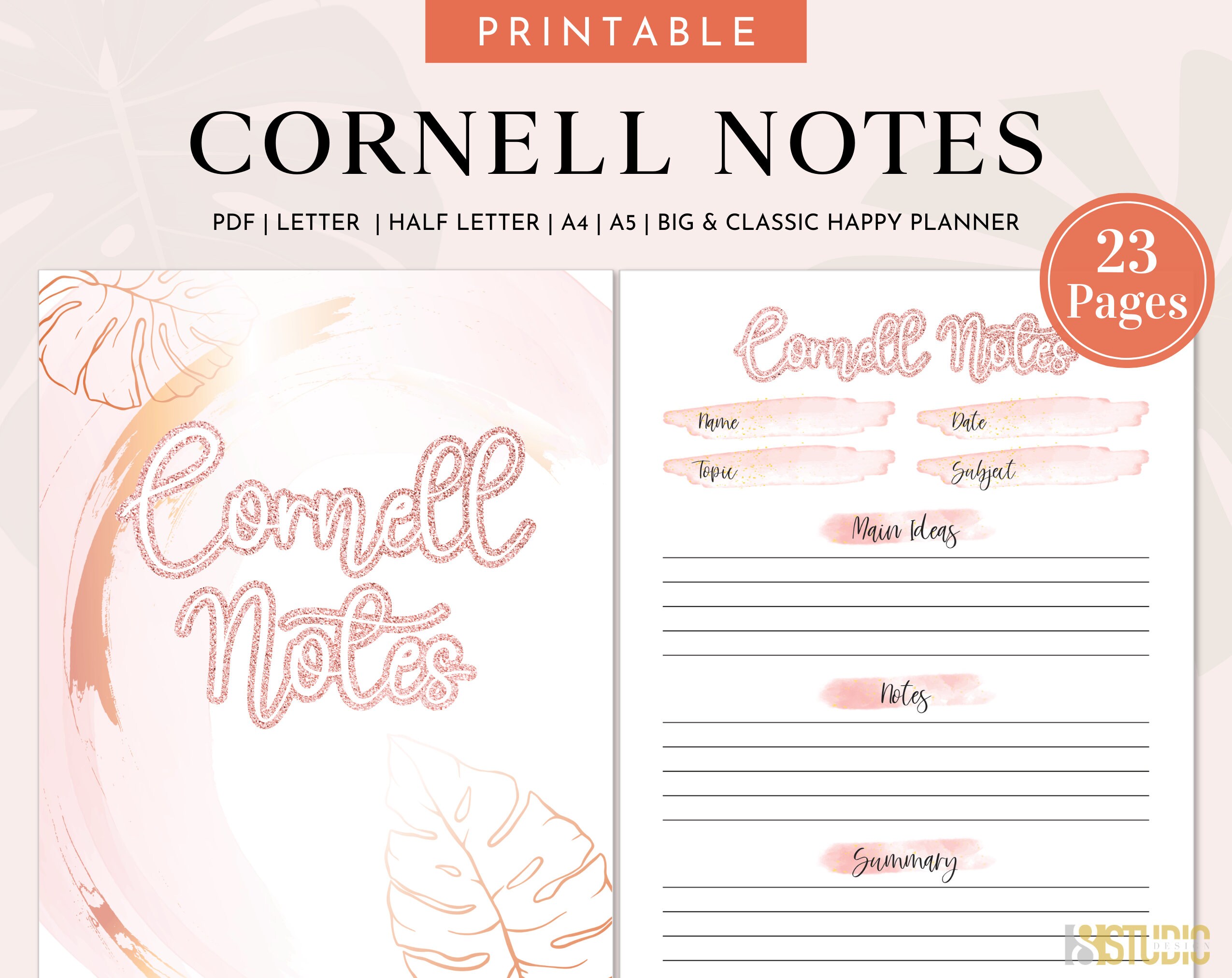 Cornell Notes - Planner Printable, Cornell Template, Cornell Note ...