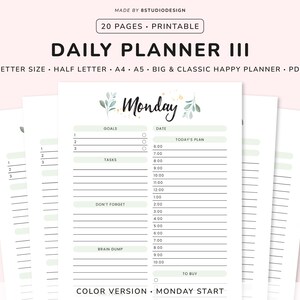Daily Planner Template - Planner Printable, To Do List, Day Planner, Daily To Do List, Daily Organizer, Undated Planner, Happy Planner