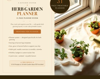 Herb Garden Planner Printable | Herb Growing Log, Sowing Calendar, Harvest Tracker, Drying Guide & Companion Planting