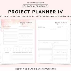 Project Planner Printable - Productivity Planner, Project Management, Project Tracker, Project Organizer, Project Planner PDF, Happy Planner