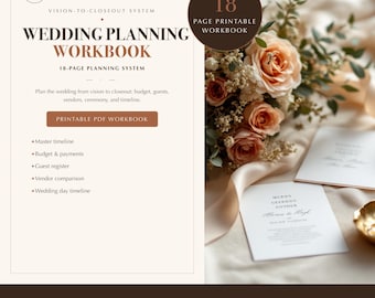 Wedding Planning Workbook | Budget, Timeline, Vendor & Guest List Worksheets | 18-Page PDF | 4 Sizes