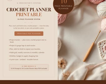 Crochet Planner Printable PDF — Project Tracker, Habit Tracker, WIP Priority Matrix, Weekly & Monthly Calendar | Instant Download