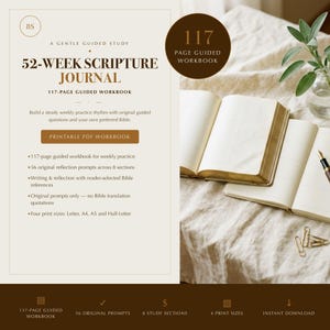 52 Week Scripture Writing Journal: Weekly Bible Study and Devotional Reflection Workbook, Printable Faith Planner for Women and Men