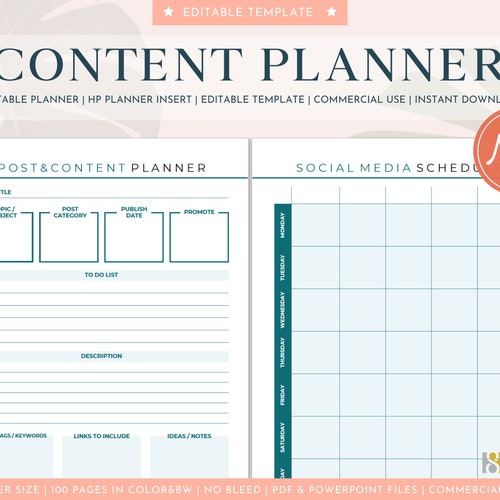 Content Planner PDF Printable Editable Post and Content - Etsy