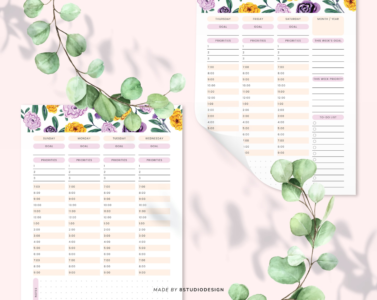 Weekly Planner Printable Floral - Weekly Schedule, to Do List, Undated ...