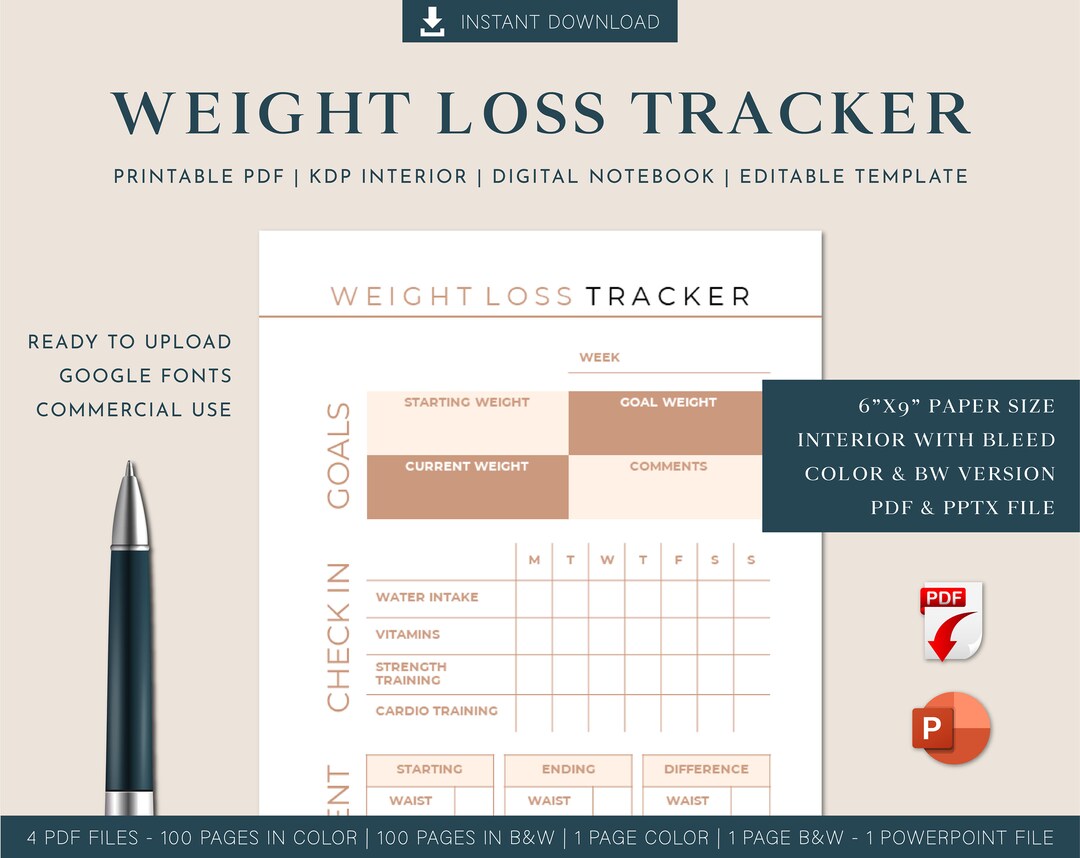Weight Loss Tracker Planner Template - KDP Interiors Editable ...