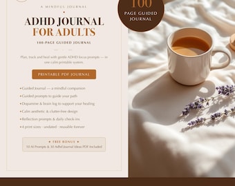 ADHD Journal for Adults | Guided Focus & Self-Regulation Prompts | 100-Page Printable PDF | Instant Download