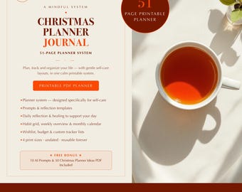 Christmas Planner Printable | Holiday Project Log, Gift Tracker & Dinner Menu | Budget, Decor + Shipping Guide PDF