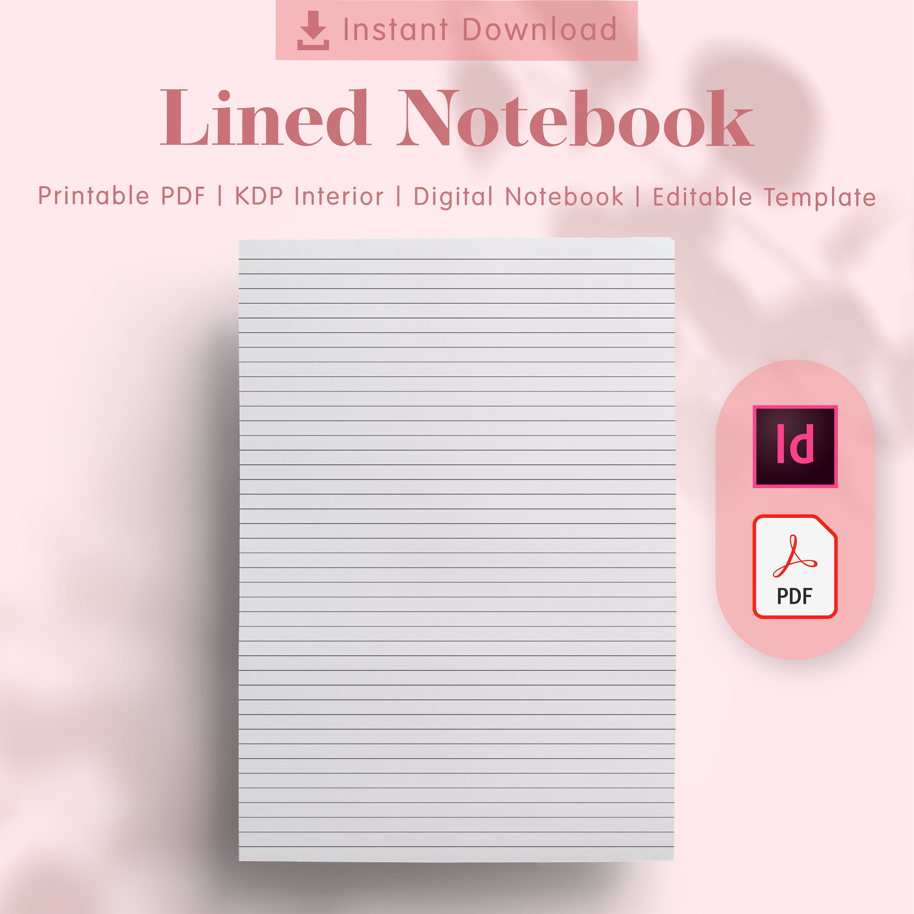 Lined Notebook Printable Template - KDP Interiors Editable, Printable ...
