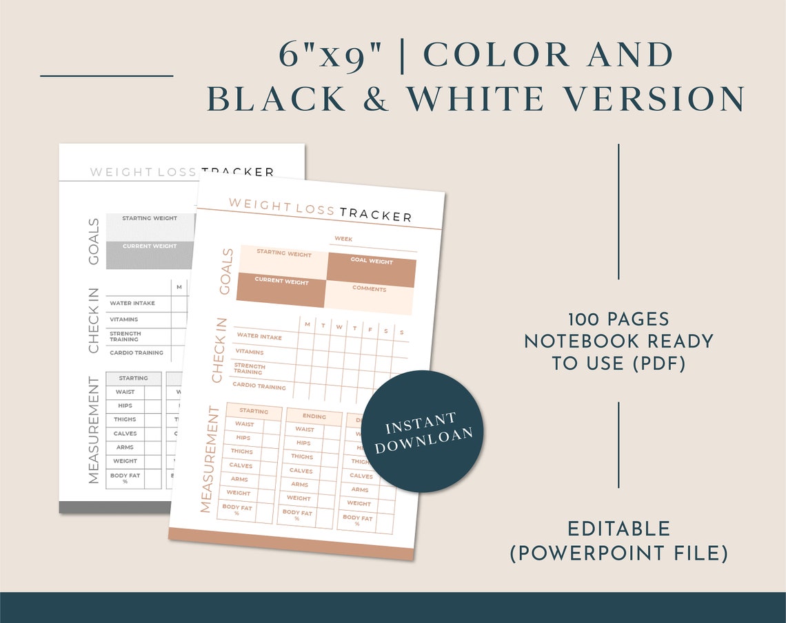 Weight Loss Tracker Planner Template - KDP Interiors Editable ...
