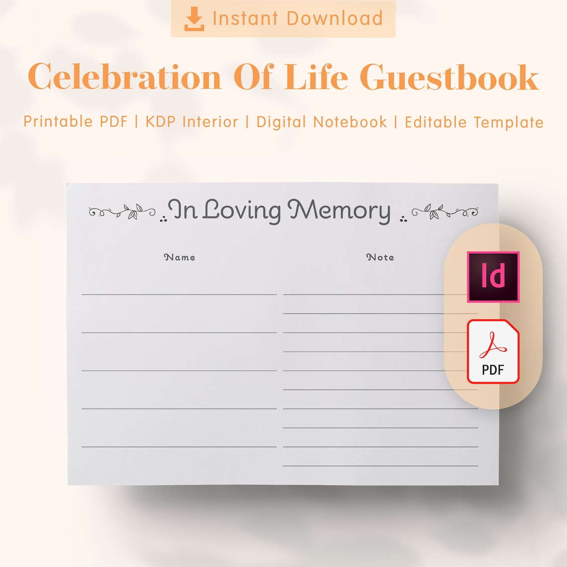 Celebration Of Life Guestbook Printable Template Size 8.25 x Etsy