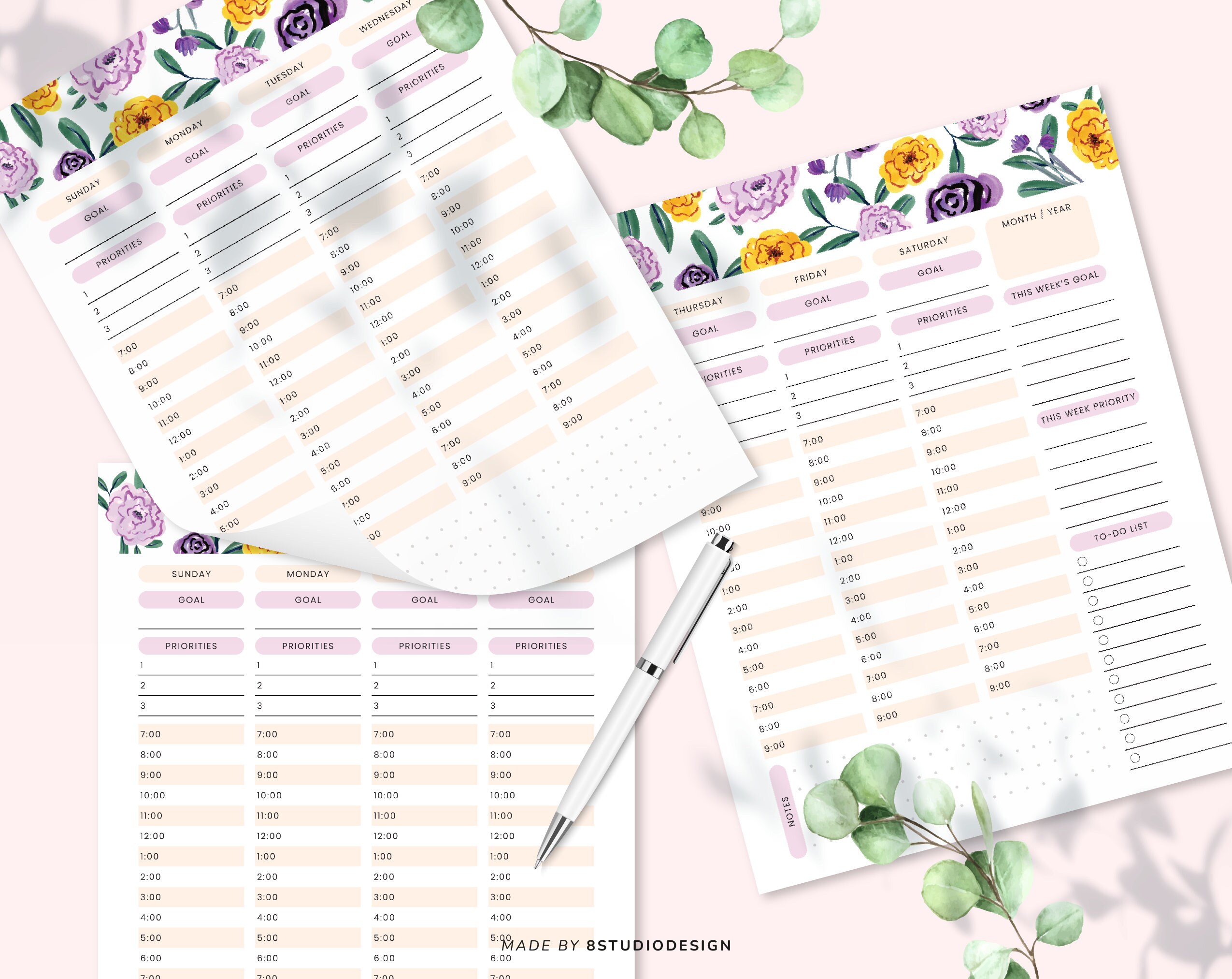 Weekly Planner Printable Floral - Weekly Schedule, to Do List, Undated ...