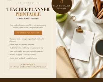 Teacher Planner Printable, Undated Daily Weekly Monthly Organizer for School Year, Educator Lesson Plan Template, Student Tracker
