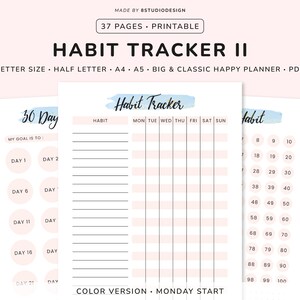 Habit Tracker Journal - Planner Printable, Month Habit Tracker, Habit Tracking, Habit Log, Happy Planner, Planner Inserts, Instant Download