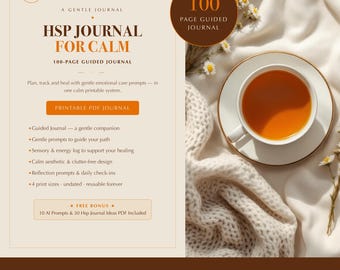 HSP Journal for Highly Sensitive People | Guided Prompts for Calm & Emotional Care | 100-Page Printable PDF