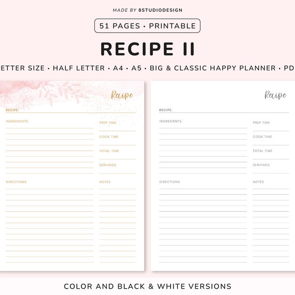 Happy Planner Classic Recipe Etsy