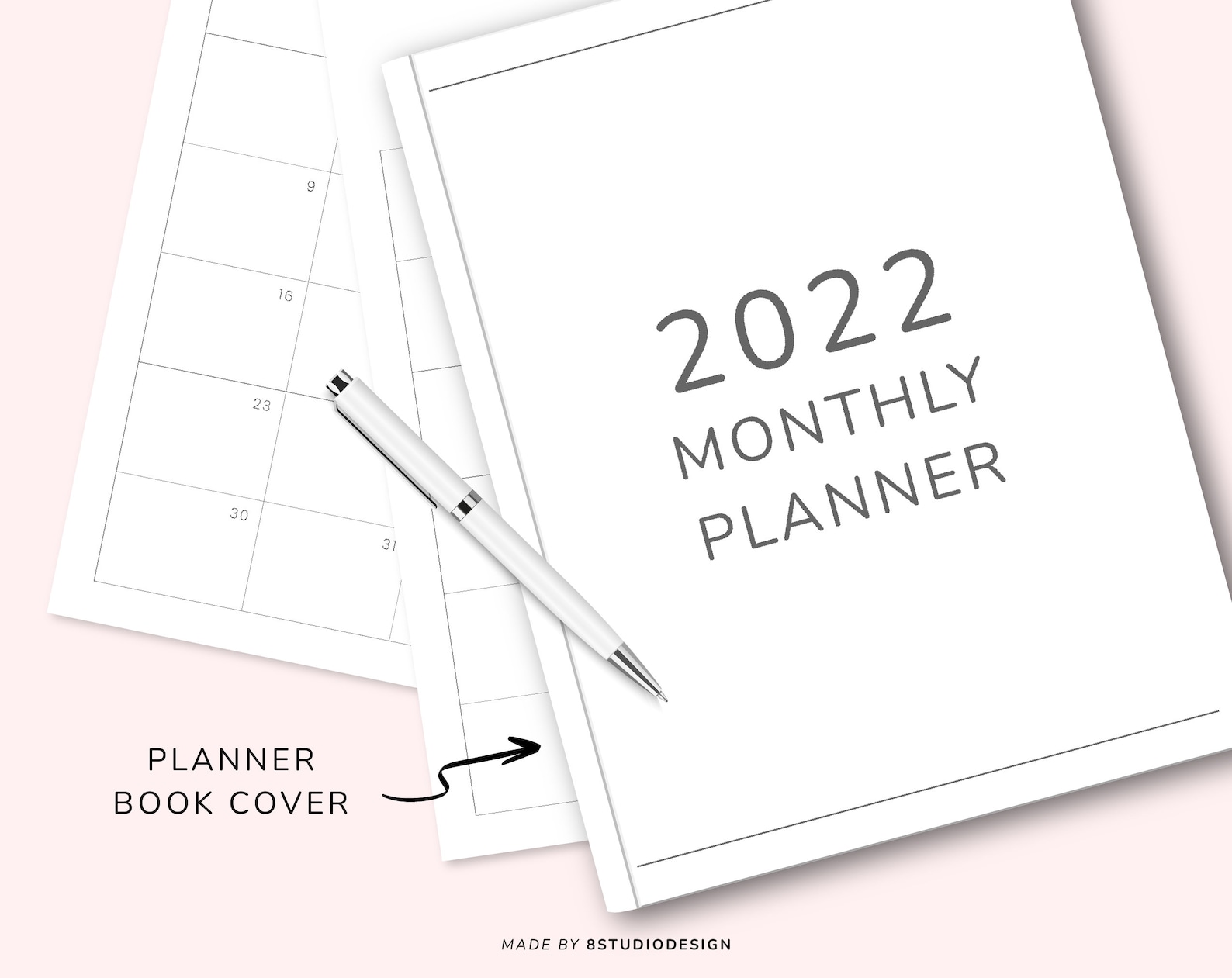 2022 Monthly Planner Printable, Dated Month on 2 Pages, Monthly