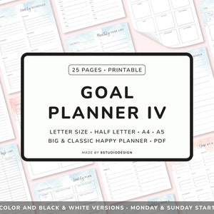 Goal Planner - Planner Printable, Goal Digger, Goal Tracker, Goal Board, Goal Setting, Productivity Goals, Half Size, A5, A4, Letter, PDF