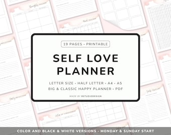 Self Love Journal - Planner Printable, Wellness Journal, Self Care Inserts, Mindfulness Workbook, Self Growth Journal, Emotions Journal