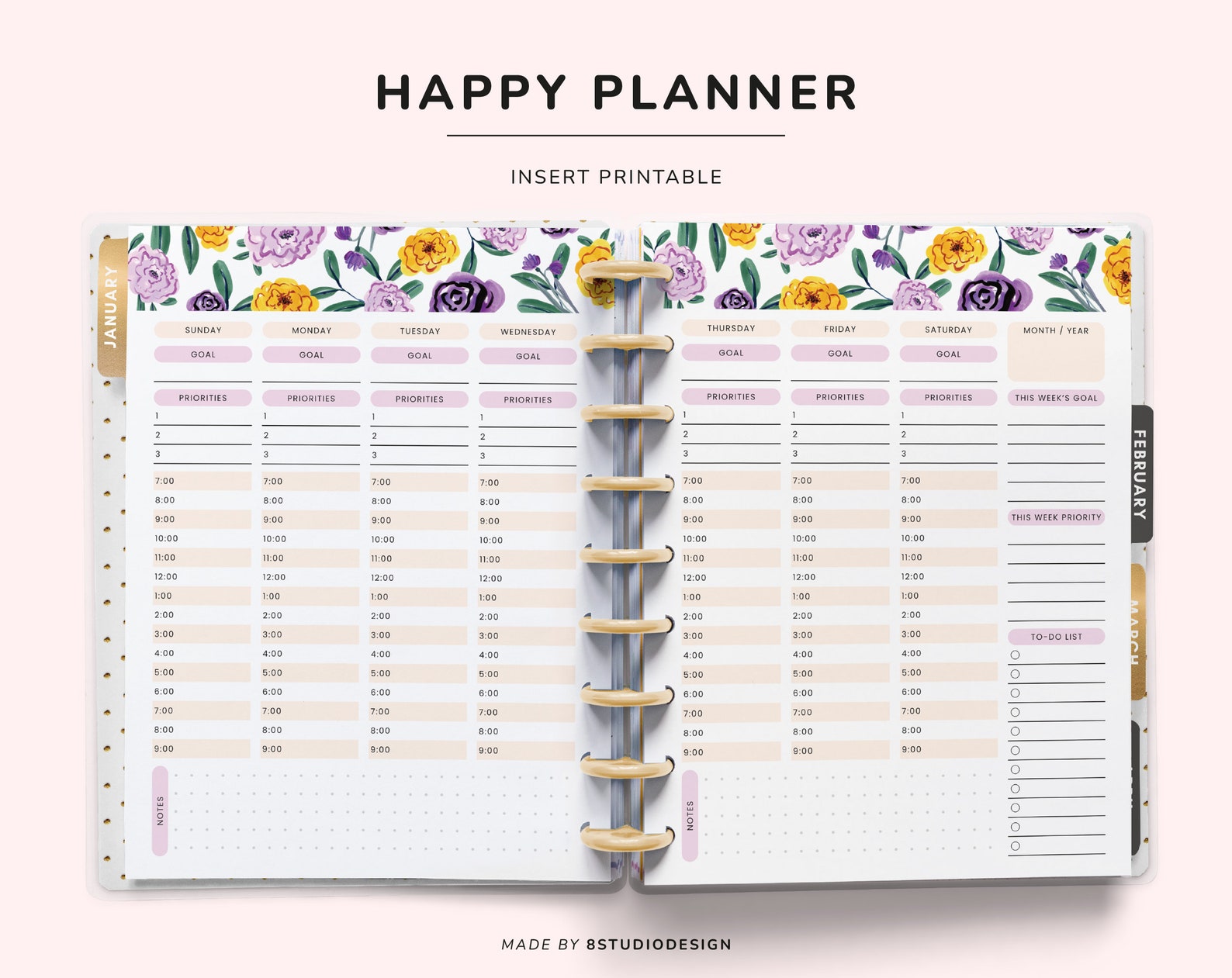 Weekly Planner Printable Floral - Weekly Schedule, to Do List, Undated ...
