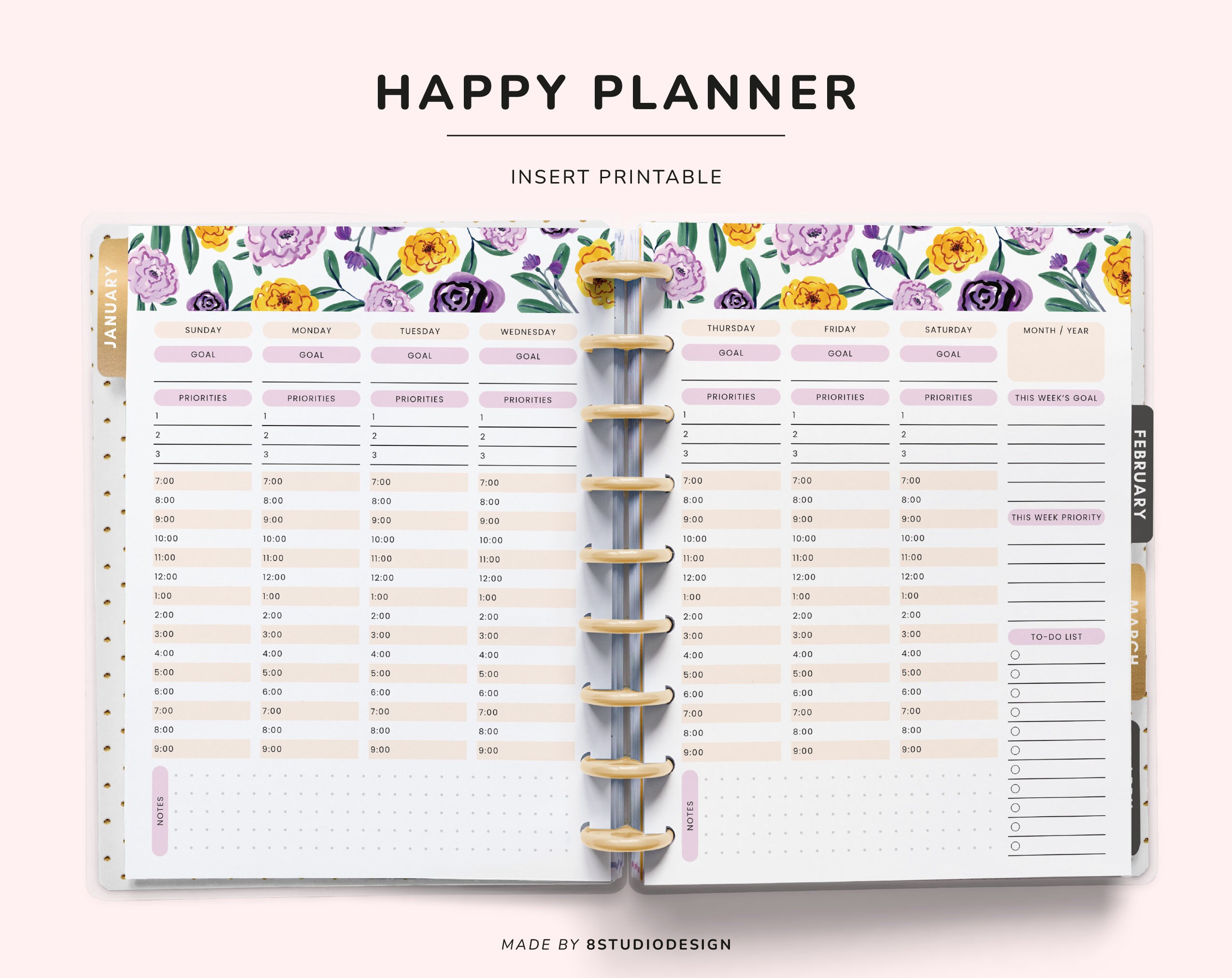 Weekly Planner Printable Floral - Weekly Schedule, to Do List, Undated ...