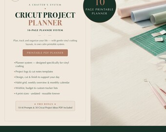 Cricut Project Planner Printable PDF — Session Log and Priority Matrix with Material List, Habit Tracker | Undated Instant