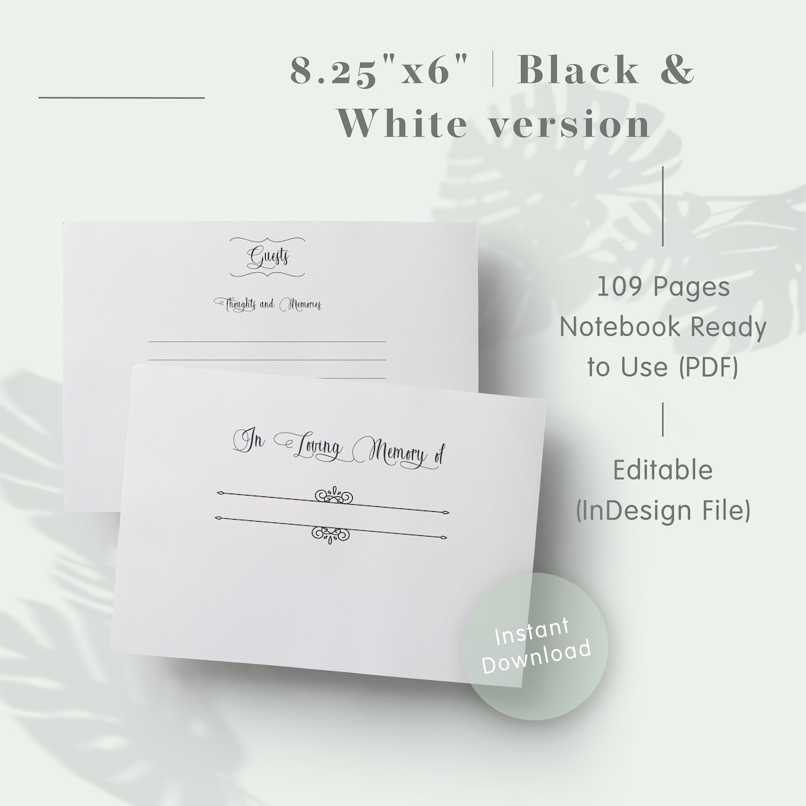 Funeral Guest Book Printable Template - Size 8.25 X 6 in - KDP ...