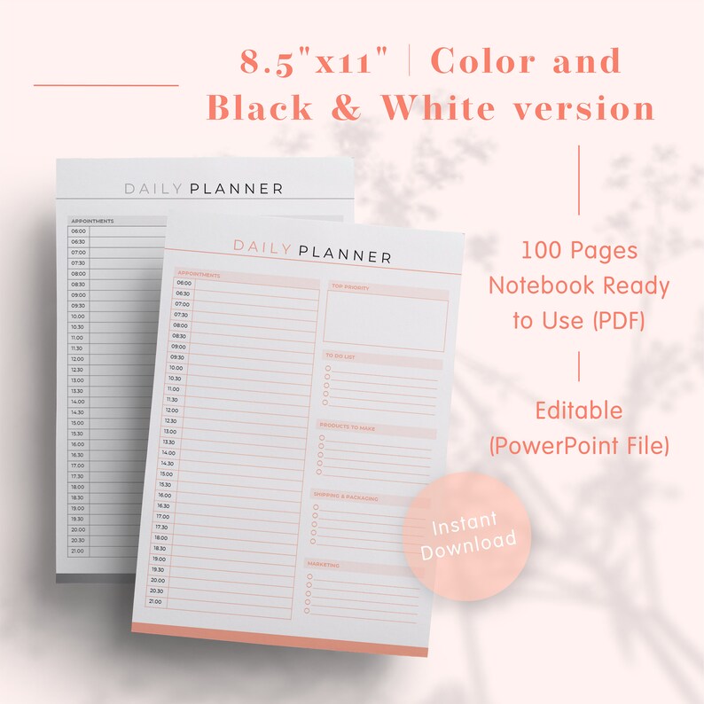 Daily Business Planner Template - KDP Interiors Editable, Printable PDF ...