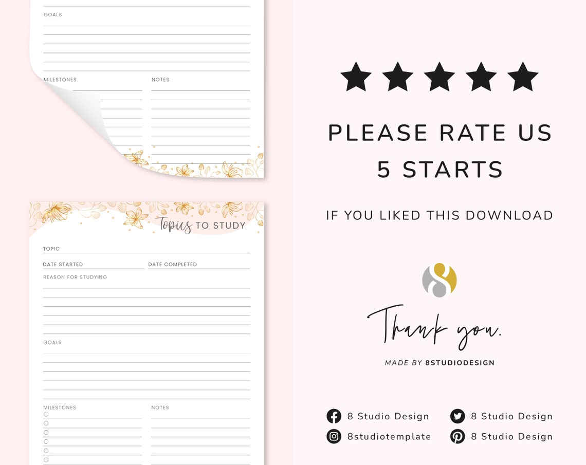 Topics to Study Planner Printable Student Planner College - Etsy