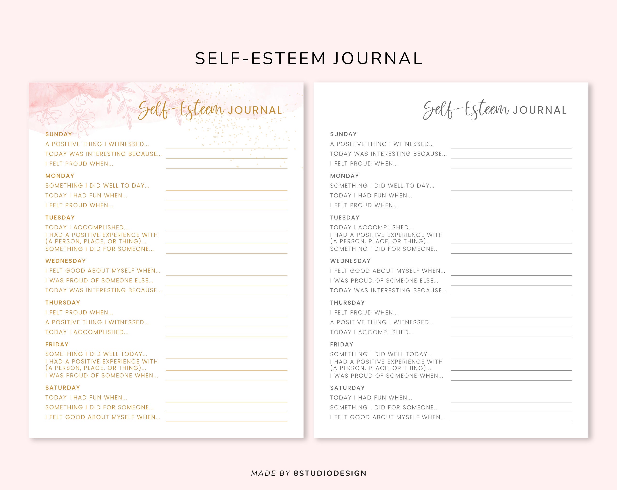 Self-esteem Journal Planner Printable, Self Esteem, Self Love, Self ...