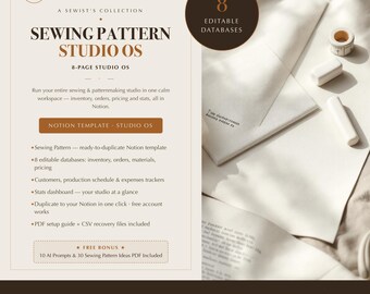 Sewing Patternmaker Notion Template, Studio Planner, 8 Databases, Inventory and Business Records, Digital Download