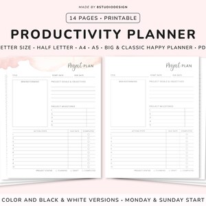Productivity Planner Printable - Daily Weekly Monthly Planner BUNDLE, Printable Planner Pages, Half Size, A5, A4, Letter, PDF, Happy Planner