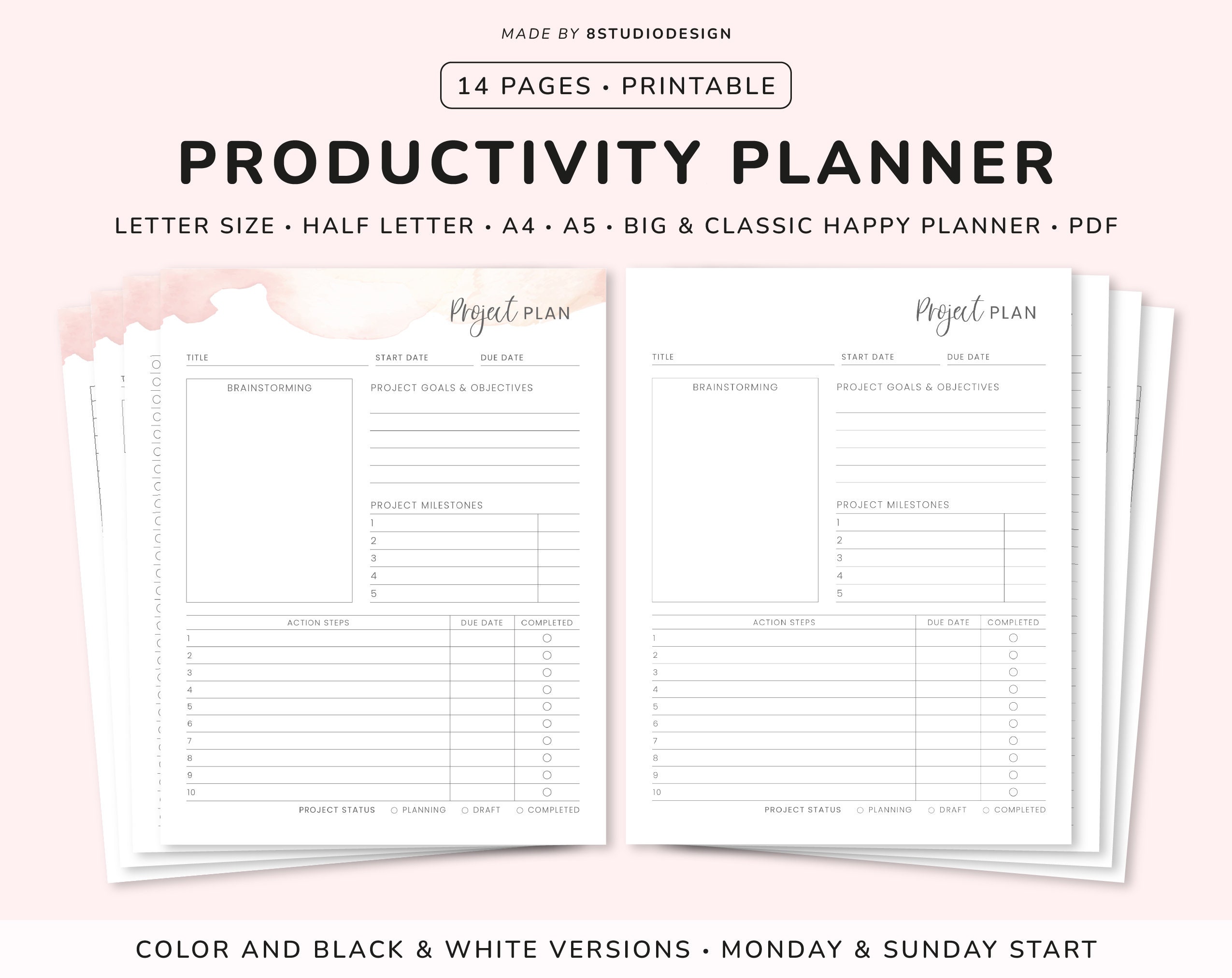 Productivity planner printable daily weekly monthly planner bundle