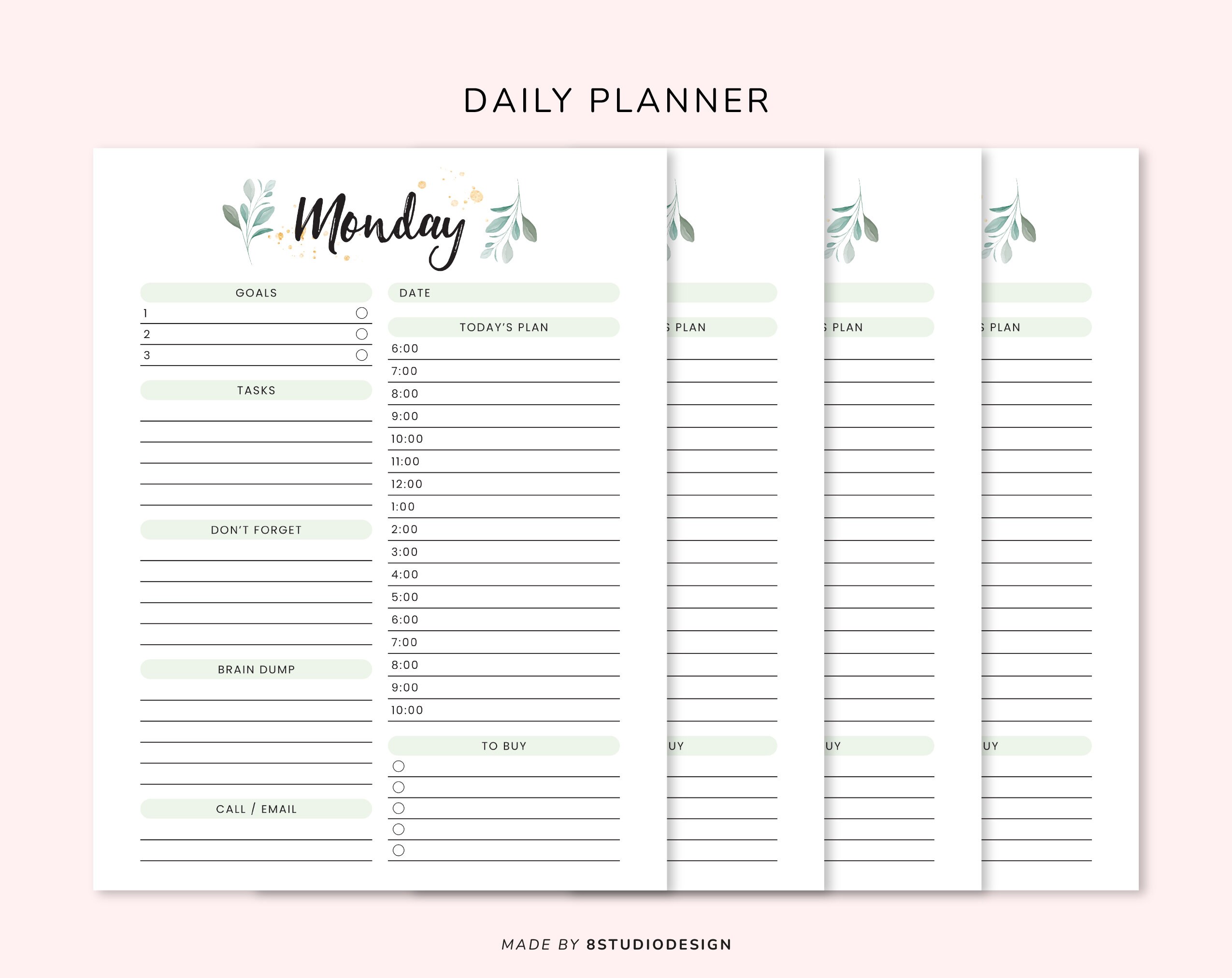 Daily Planner Template - Planner Printable, to Do List, Day Planner ...