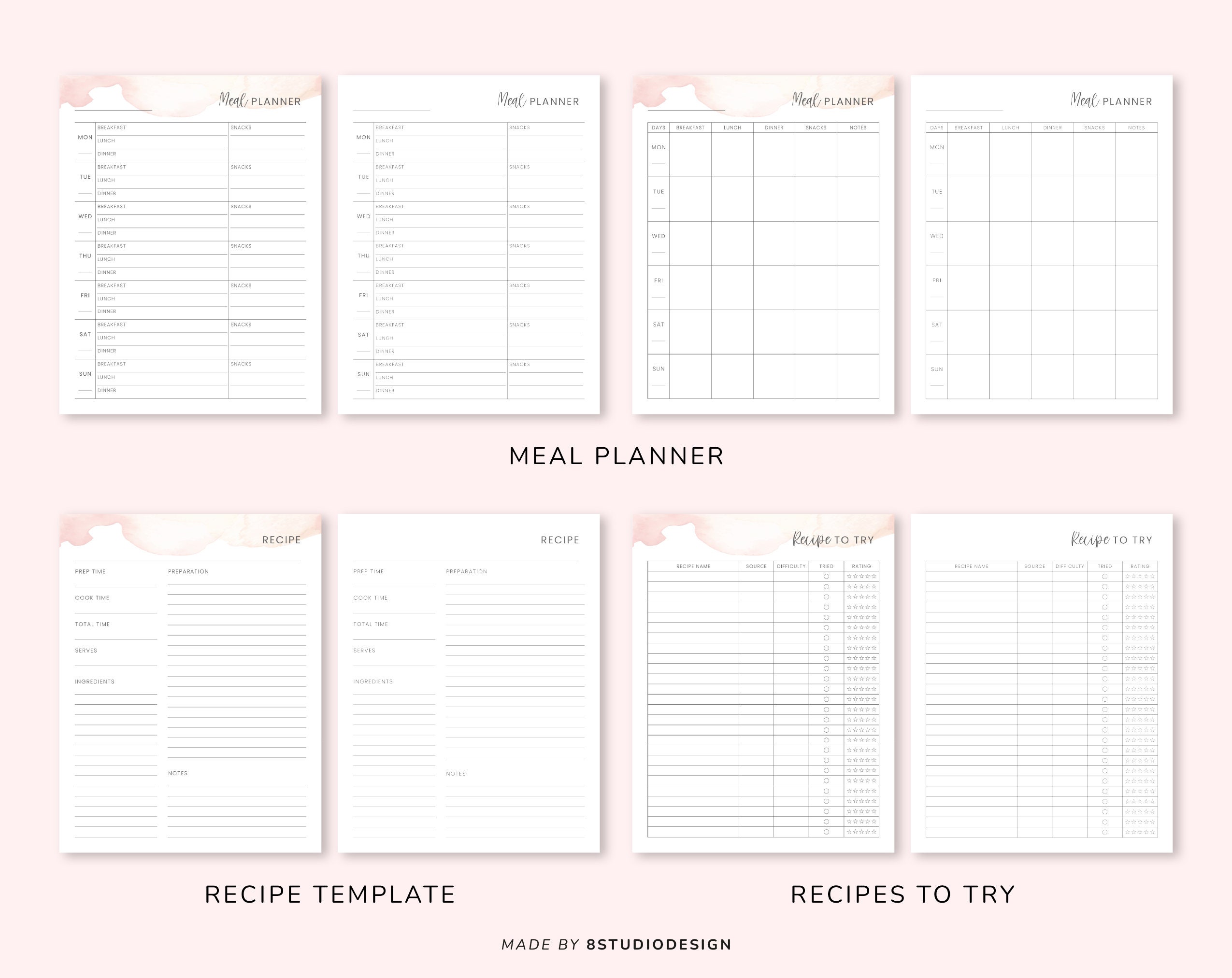 Meal Planner Printable Bundle - Weekly Meal Planner, Grocery List ...