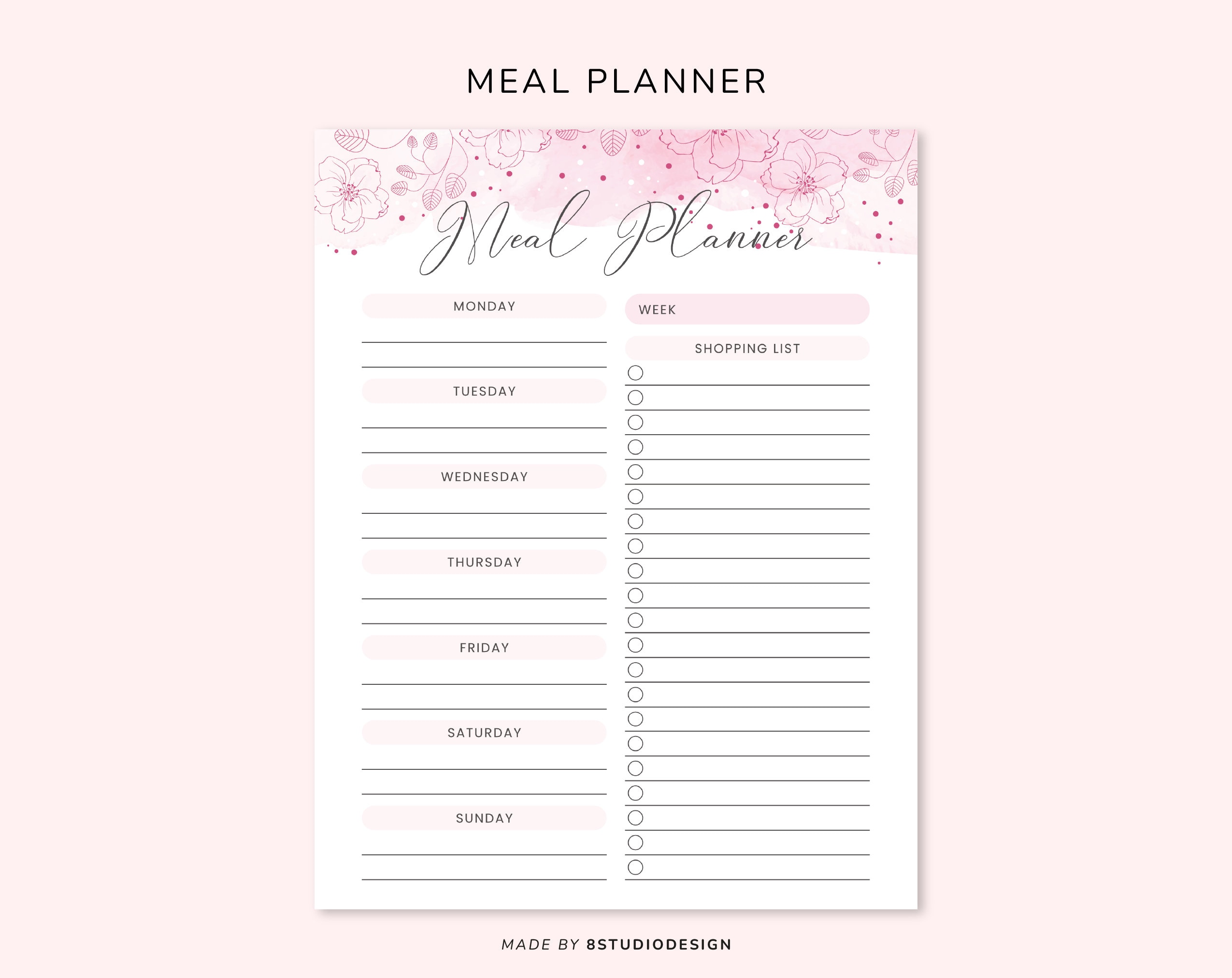 Meal Planner Template Planner Printable Menu Planner Grocery List Meal Planner Template Planner Printable Menu Planner Grocery List
