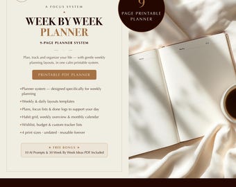 Weekly Planner Printable PDF | Undated Weekly & Daily Planner with Habit Tracker, Priority Matrix and Time-Block Schedule | US Letter