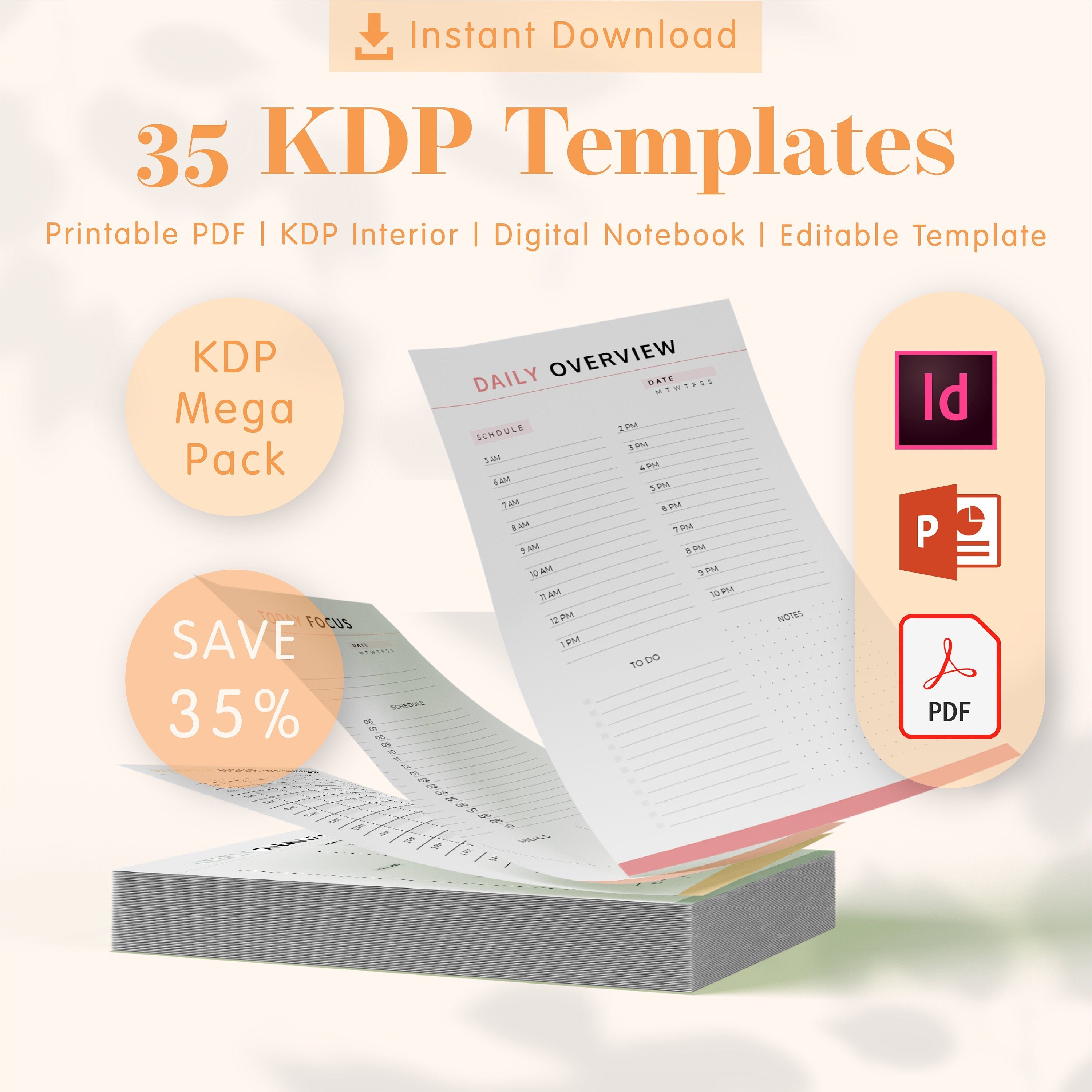 Instant Download PDF KDP Mega Pack 35 Printable Templates Bundle