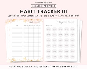 Habit Tracker - Planner Printable, Month Habit Tracker, Habit Tracking, Habit Log, Happy Planner, Planner Inserts, Half Size, A5, A4, Letter