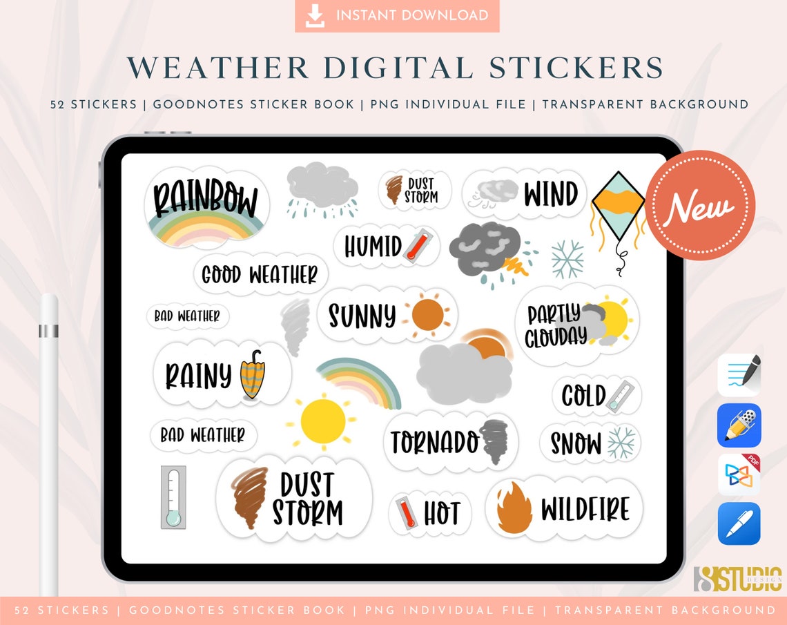 Weather Digital Stickers for Goodnotes Planner Goodnotes Etsy