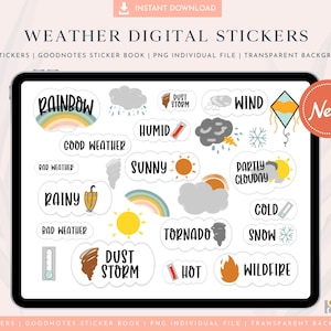 Weather Digital Stickers for GoodNotes Planner, GoodNotes Stickers, Pre-cropped Digital Planner Stickers, Bonus Stickers