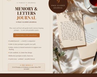 Memory & Letters Journal, Family Story and Letter Writing Printable, Correspondence Log, 18 Pages in 4 PDF Sizes