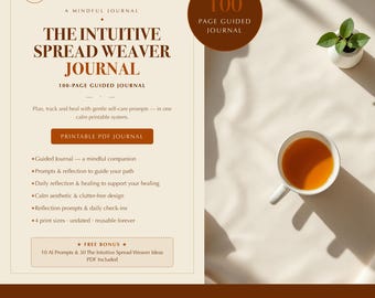 Tarot Spread Journal | Guided Workbook for Card Readings & Reflection | 100-Page Printable PDF | Instant Download