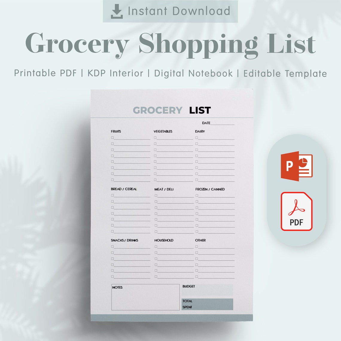 Grocery Shopping List Printable Template KDP Interiors Editable, Printable PDF, Editable ...