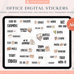 Office Digital Stickers - Digital Stickers Book, GoodNotes and PNG Digital Planner Stickers, Pre-cropped Digital Planner Stickers