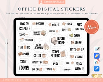 Office Digital Stickers - Digital Stickers Book, GoodNotes and PNG Digital Planner Stickers, Pre-cropped Digital Planner Stickers