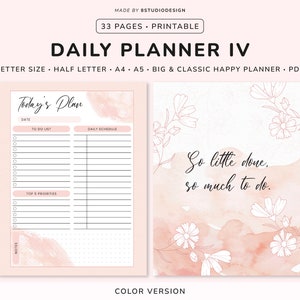 Daily Planner Template - Planner Printable, To Do List, Day Planner, Daily To Do List, Daily Organizer, Undated Planner, Happy Planner
