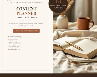 Content Planner Printable | Editorial Calendar, Content Brief & Workflow Worksheets