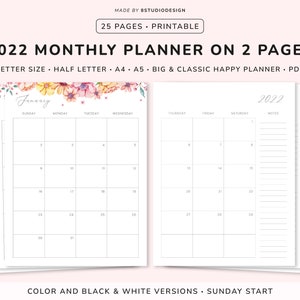 Monthly Calendar Printed Separated Month by Month Made for 