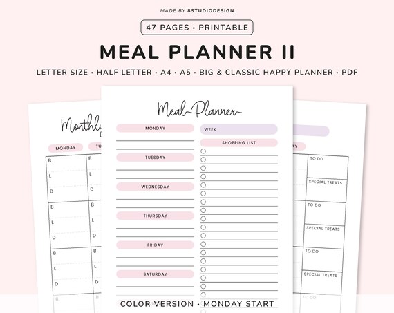 Meal Planner Template Planner Printable Menu Planner - Etsy